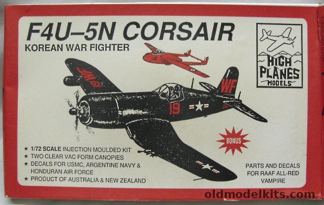 High Planes 1/72 F4U-5N Corsair - With Parts & Decals for RAAF All-Red Vampire - USMC / Argentine Navy / Honduran Air Force plastic model kit